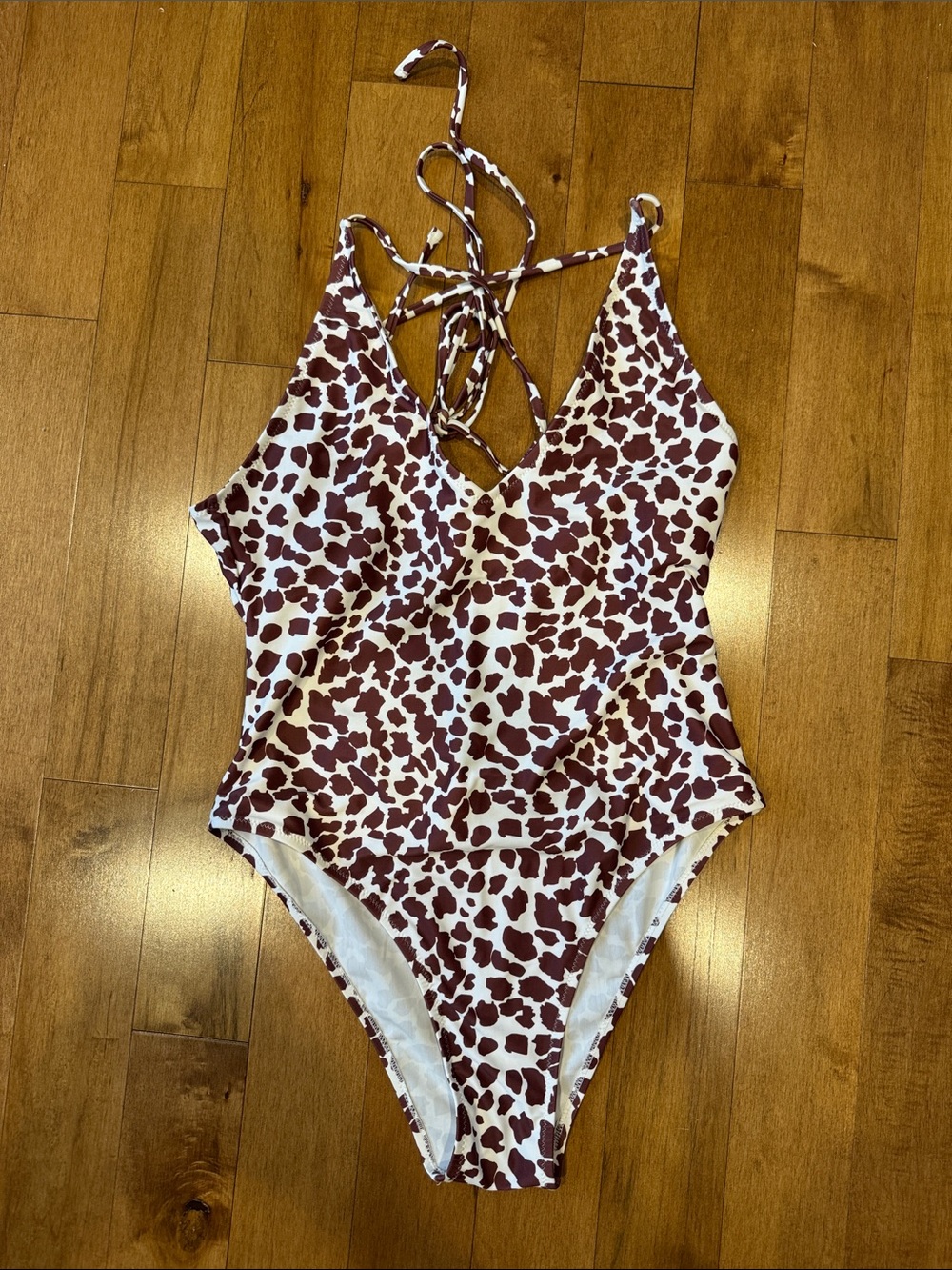4/$25 🤍ZAFUL Self Tie Dairy Cow Print Swimsuit